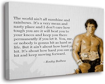 SpiritualHands Rocky Balboa Poster, Framed Canvas Picture Print Motivational Quote Wall Art, Sylvester Stallone Inspirational Artwork, Movie Quotes Home Office Bathroom Decor, 8"x12",Ready to Hang