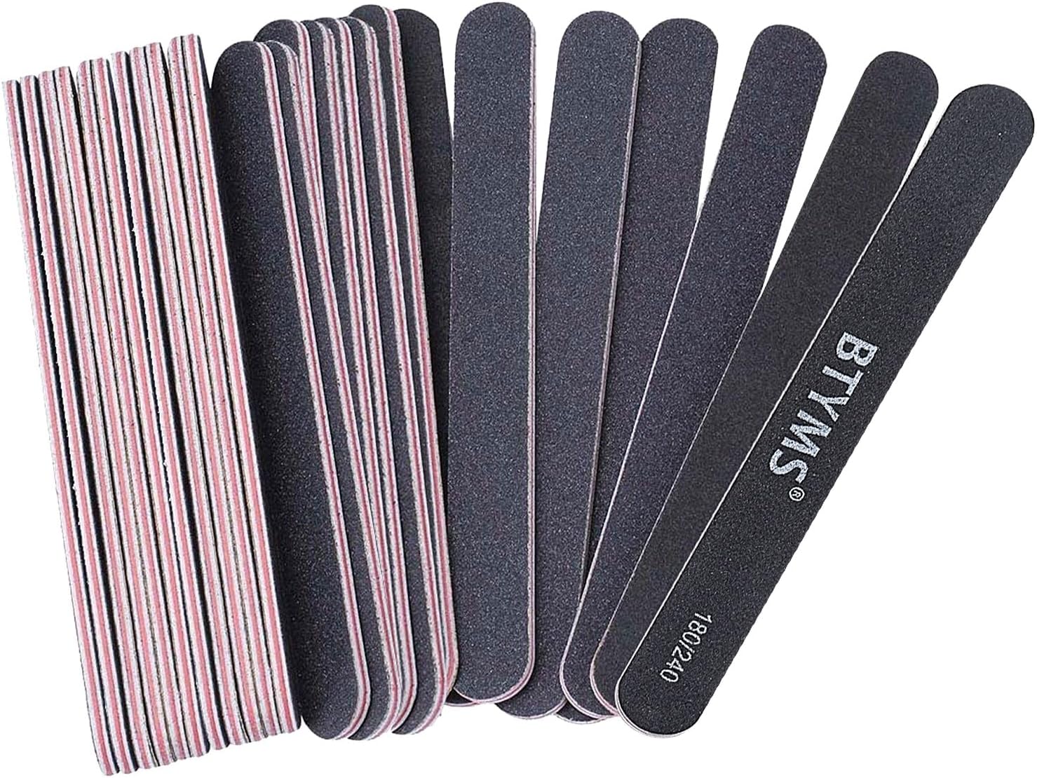 BTYMS 25-Pack Double-Sided 180/240 Grit Nail Files for Natural, Acrylic & Gel Nails - Professional Emery Boards