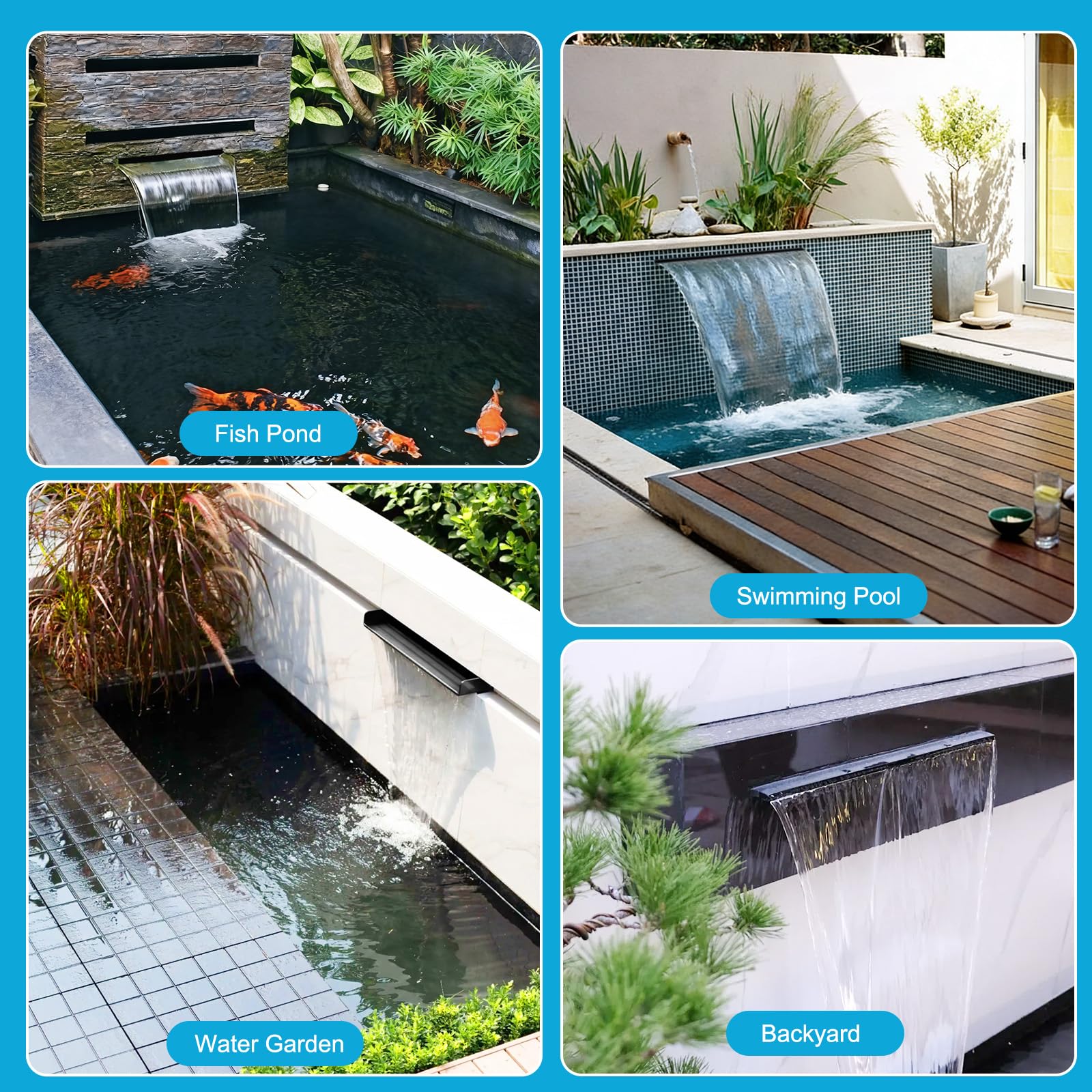 WingFly Teich Wasserfall 30cm Edelstahl 45W 3000 L/H Teichpumpe Gartenteich Set