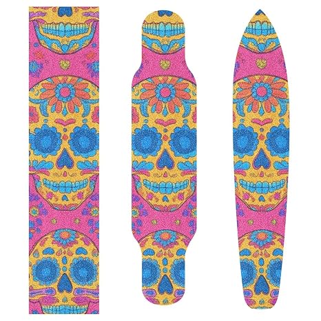 Skateboard Grip Tape,Anti Slip Tape,Skateboard Grip Tape Sheets, Longboard Grip Tape,Scooter Grips,Print Standard Paper for Teens Adult Men Day of The Dead Skull Hot Pink 1200 33.1 x9.1IN