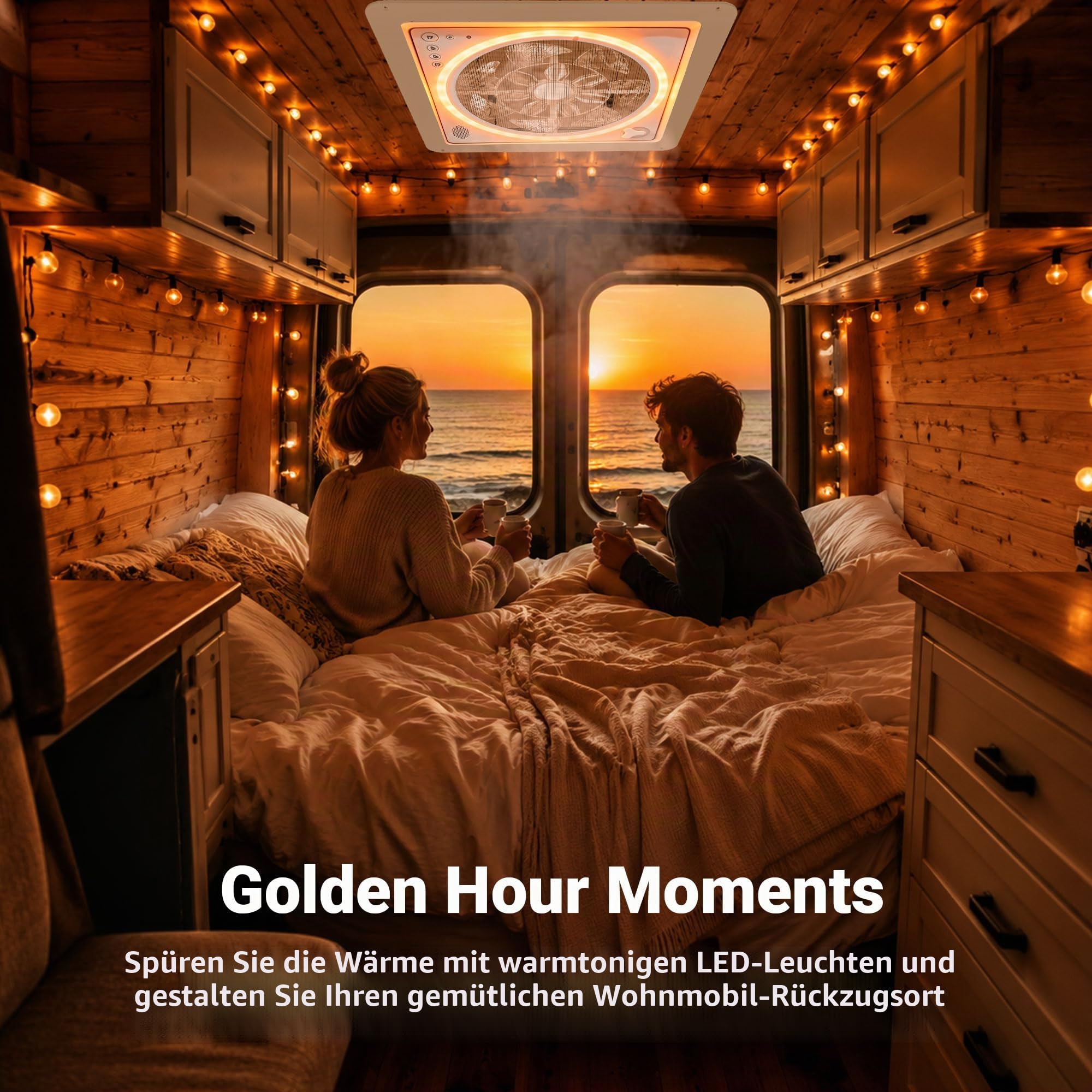 2012 Wohnmobil Dachventilator 400 mm, 12V Dachlüfter mit LED-Licht & Fernbedienung, Reversibler RV Abluftventilator für Wohnwagen, Extrem Leise Dauerbelüftung, UV-beständige