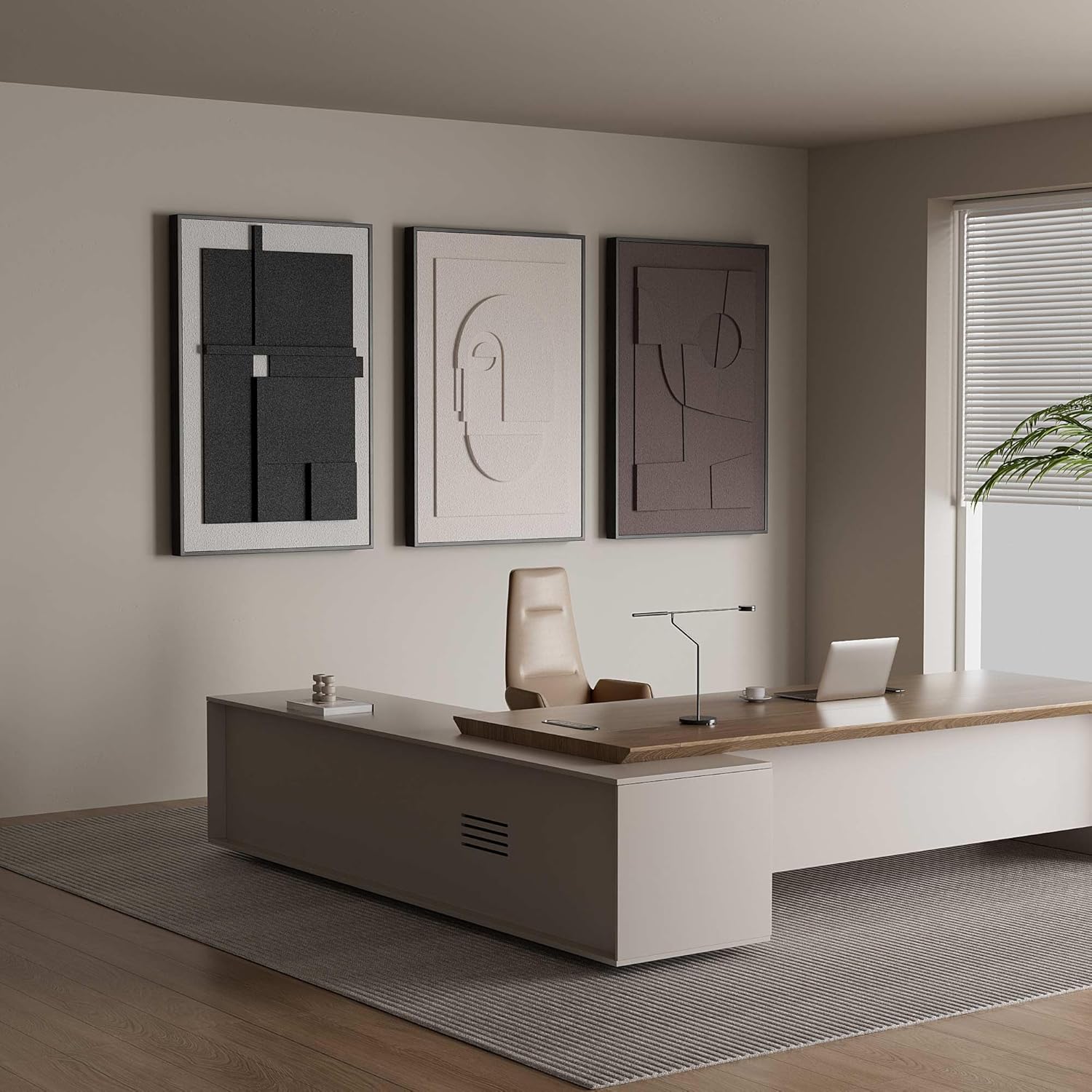 Large 3D Textured Framed Wall Art for Living Room, 3pcs Abstract Geometric Relief Artwork for Walls, Modern Neutral Black Beige Sandstone Plaster Pictures for Entryway Foyer Home Decor, 24x36 Inch - Image 7