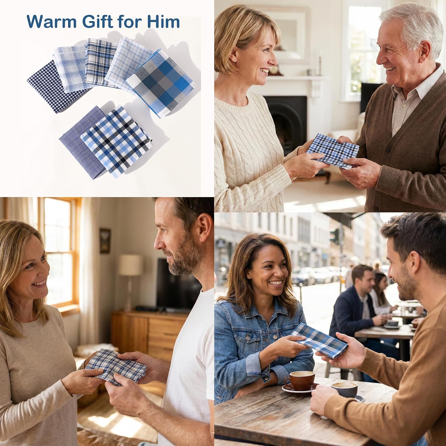 Cotton Handkerchiefs for Men Soft Men's Hankies Classic Assorted Plaid