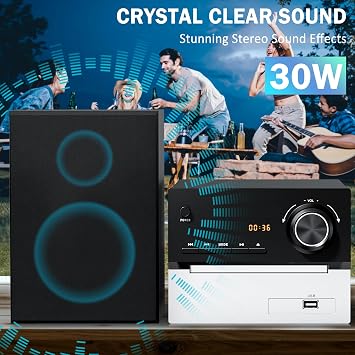 Bluetooth Stereo System for Home, CD Player with 2x15W Speakers, USB, AUX | Home Stereo System, USB, AUX Input, Remote Control Included, Compact & Portable, Black
