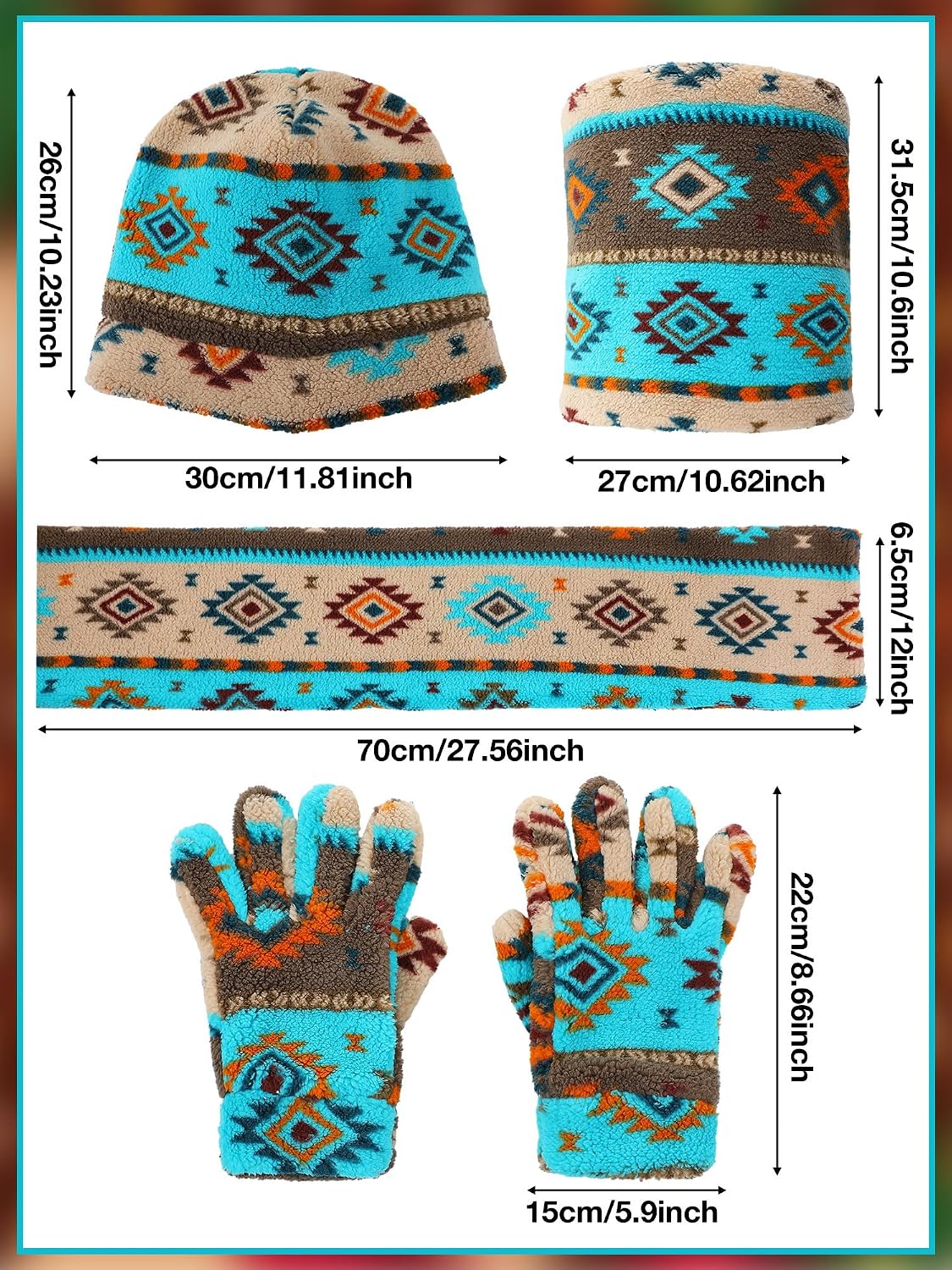 Jecery 4 Pack Winter Beanie Hat Scarf Gloves Sets Ultra Soft Women's Aztecs Warm Hats Ear Warm Scarf Gloves Knit Gifts Sets for Cold Weather