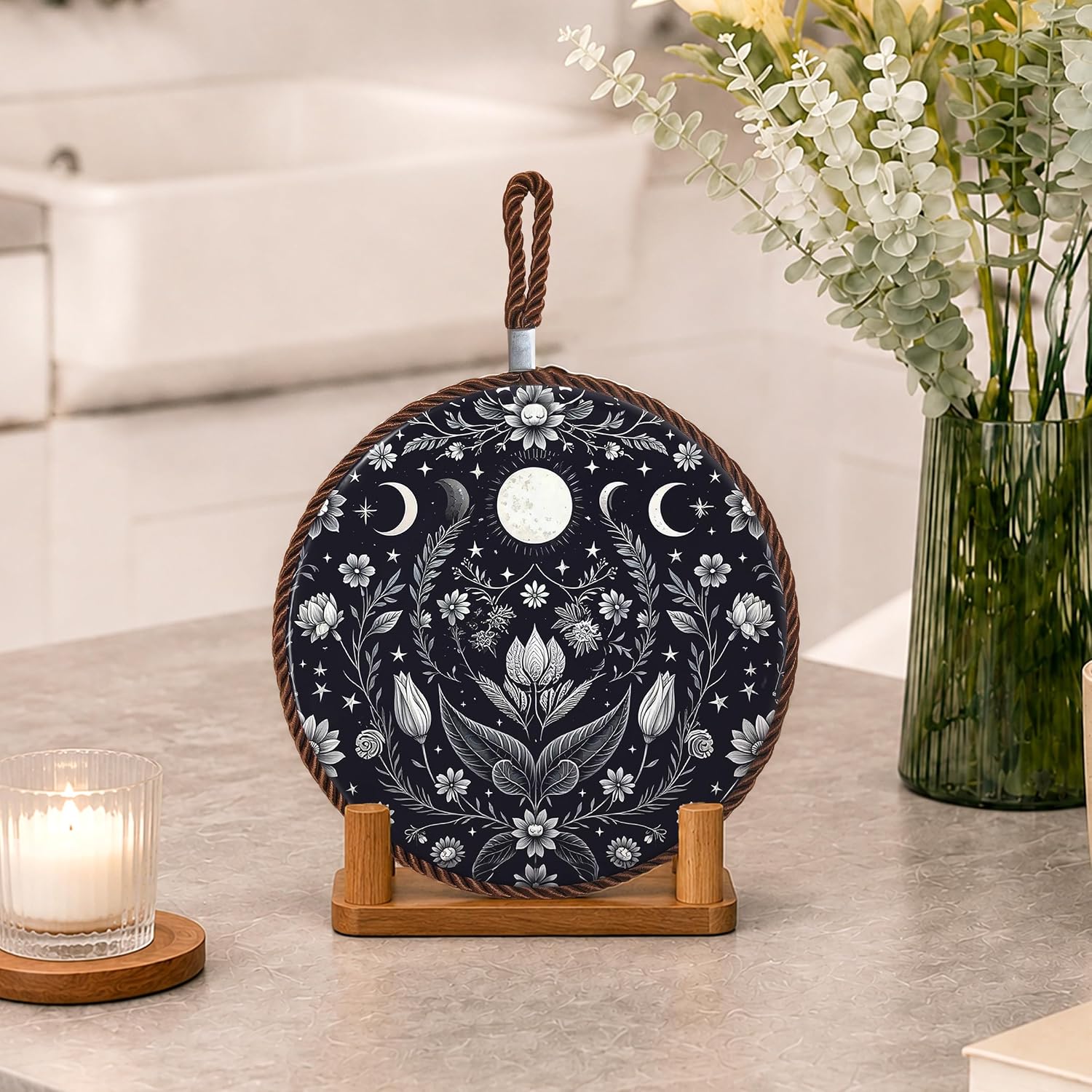 Dark Gothic Moon Floral Ceramic Trivets for Hot Dishes