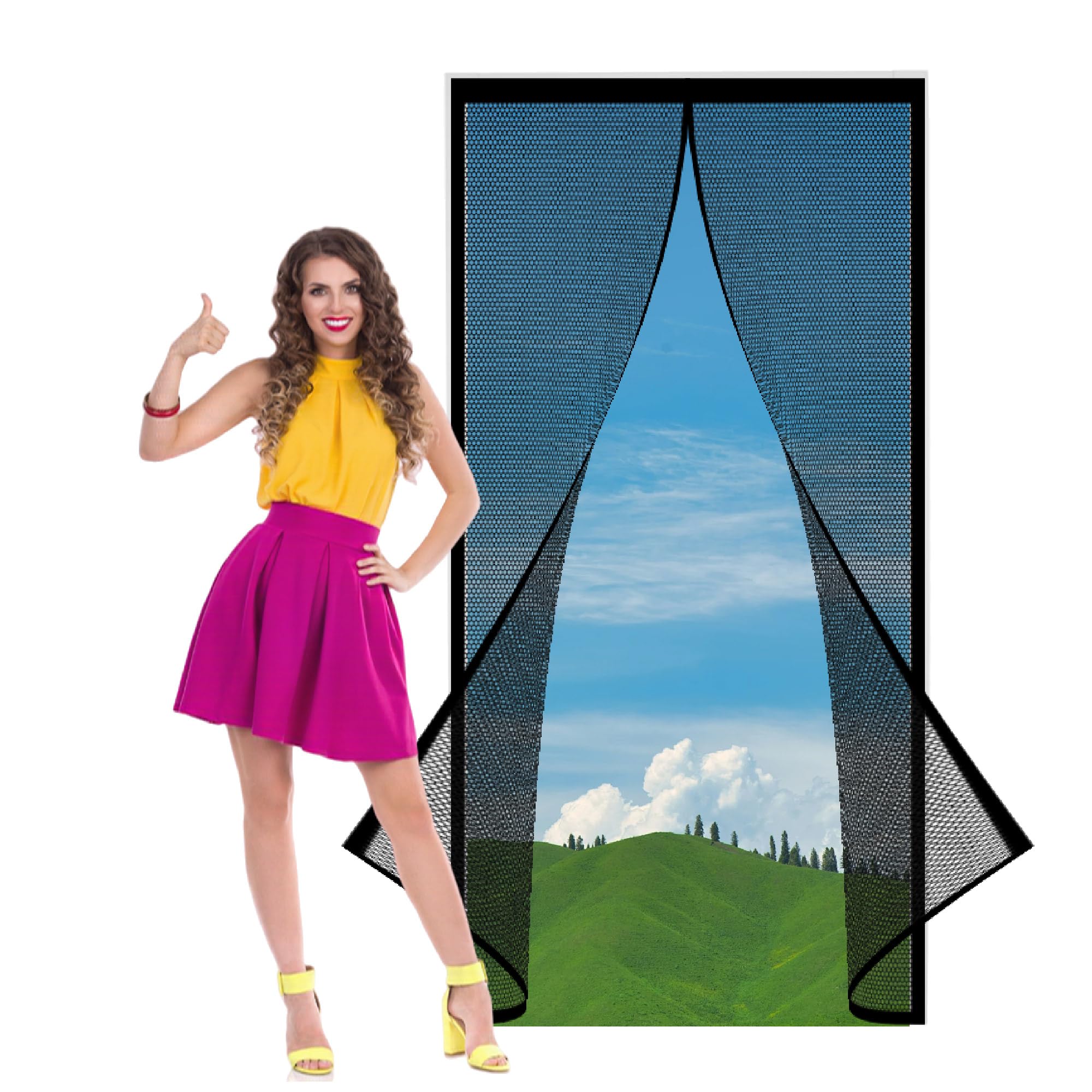 Fly Screens for Doors 89 x 203 cm Heavy Duty Fly Door Screen Mesh Easy Installation Without Drilling Full Frame Magic Tape for Balcony Sliding Living Room Children's Room, Black
