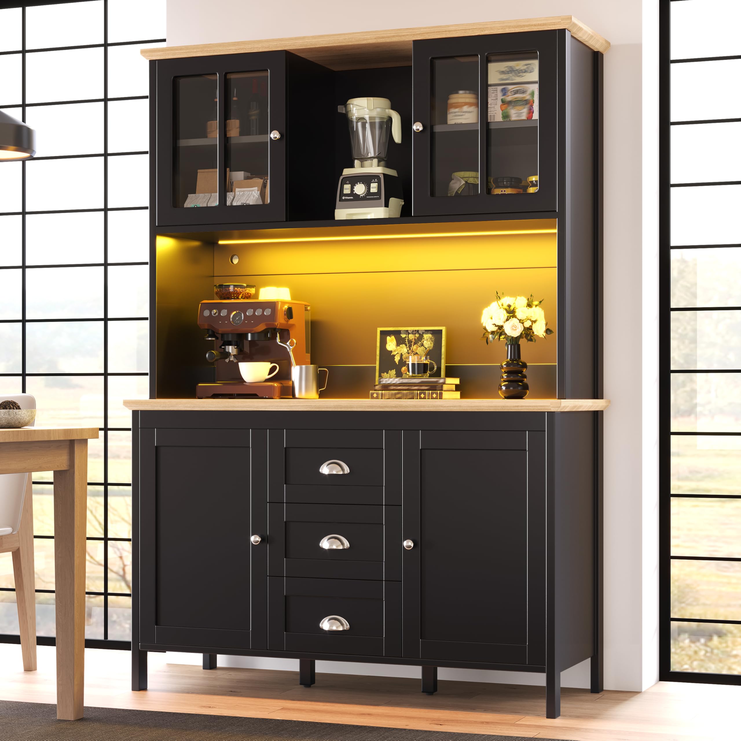 Armadio laterale, 120 x 40 x 179 cm, armadietto da cucina, armadietto alto, 4 ante, 3 cassetti, bianco/nero
