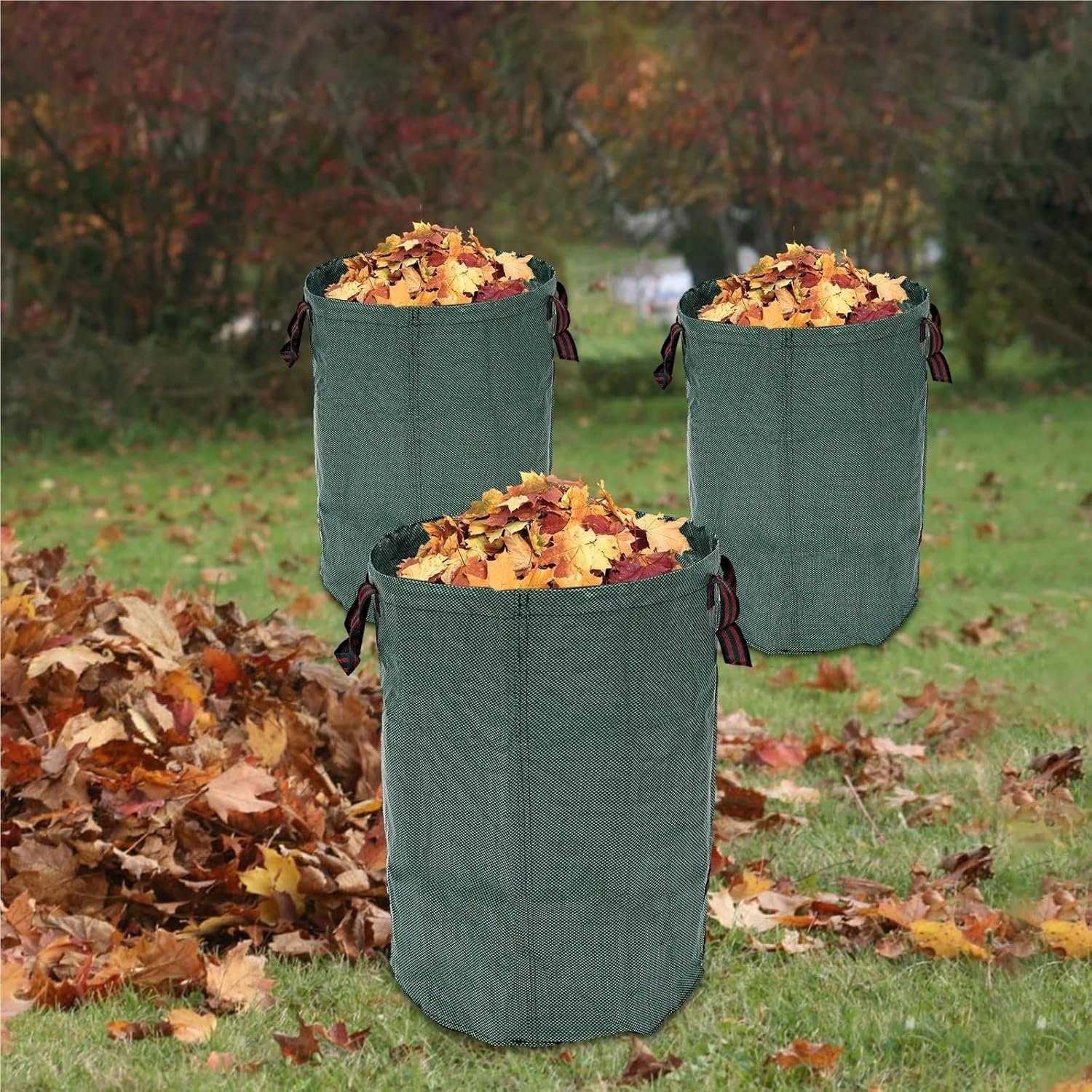 3 Pcs Reusable Yard Waste Bags, 16/72 Gallon Lawn Leaf Bag Standable Garden With 4 Handles, Camping Recycling For Leaves Lawn Debris(72gal)