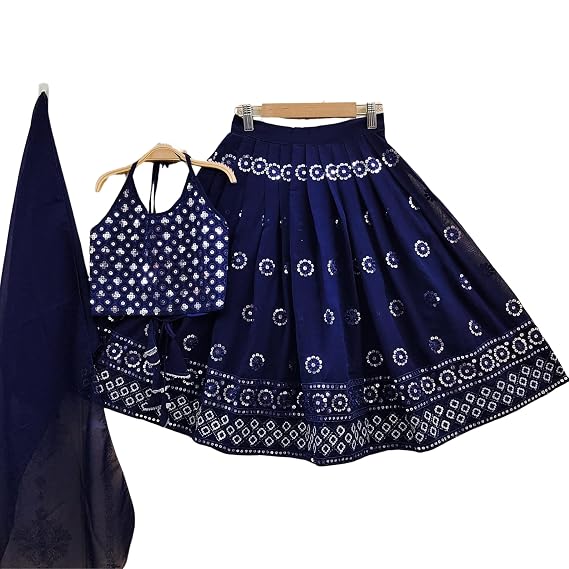 Looker Fab Girls New Latest Embroidered Readymade Georgette Silk Lehenga Choli With Dupatta - Kids full Stitched Traditional Ethnic Dress - Navratri Special Dress 2-8 Years