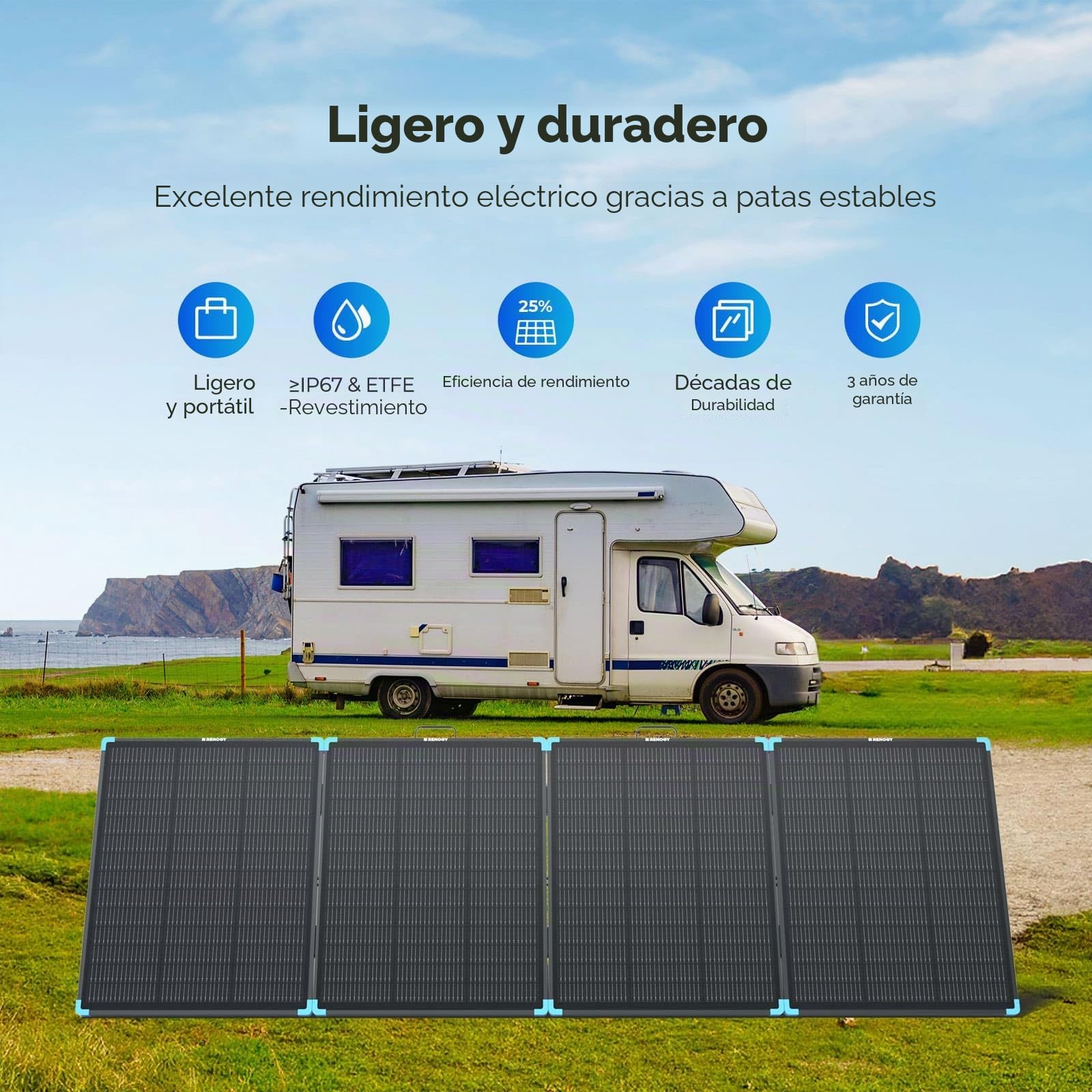 Renogy Panel solar plegable 300W, células tipo N, módulo solar portátil plegable, panel solar impermeable IP67 para estación de energía de camping, vehículo recreativo, marina, tejado, jardín, balcón