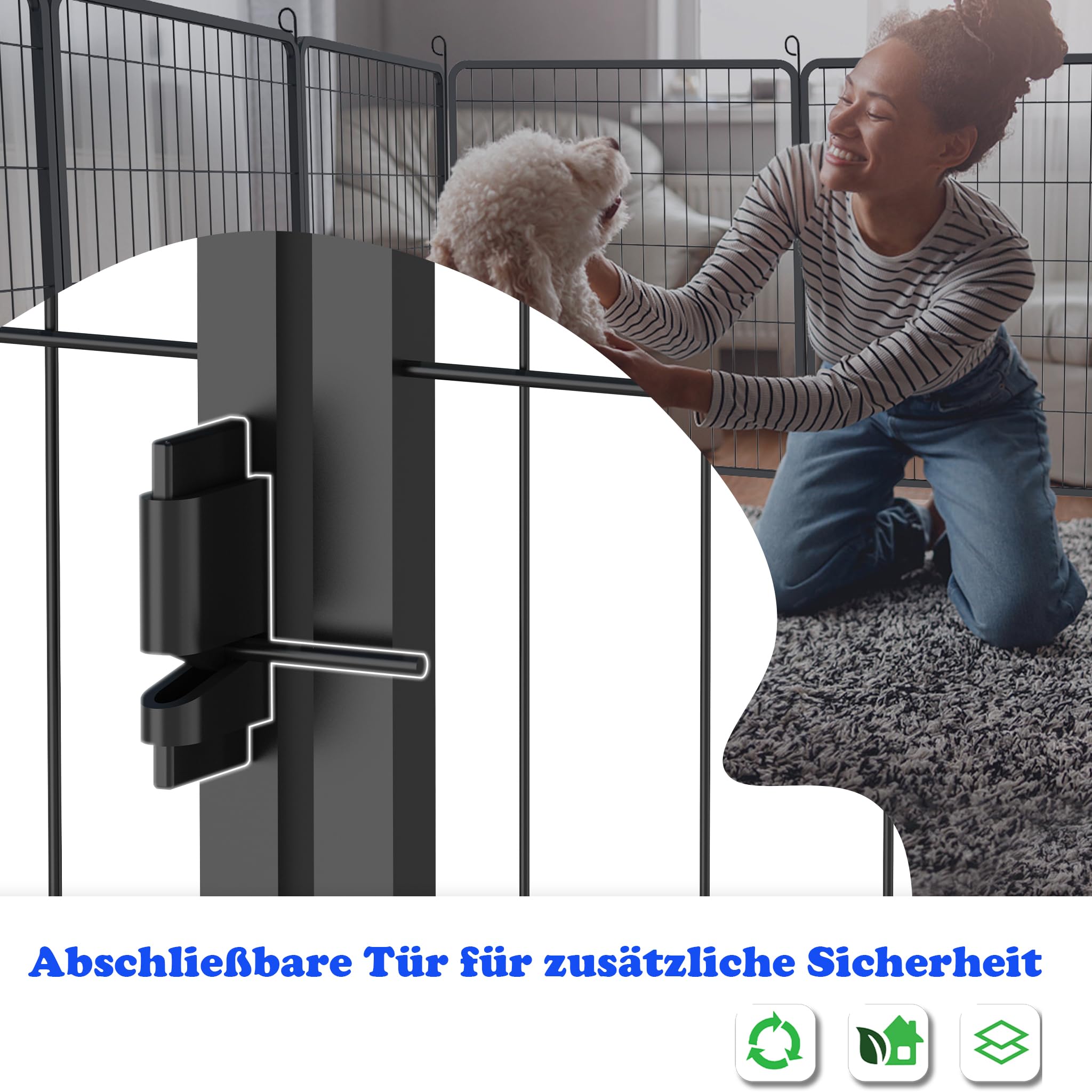 Aufun 12-TLG recinto per cuccioli richiudibile per animali liberi alto 80 cm, chiusura automatica, recinto per cuccioli con porta per cani, conigli, piccoli animali, gatto