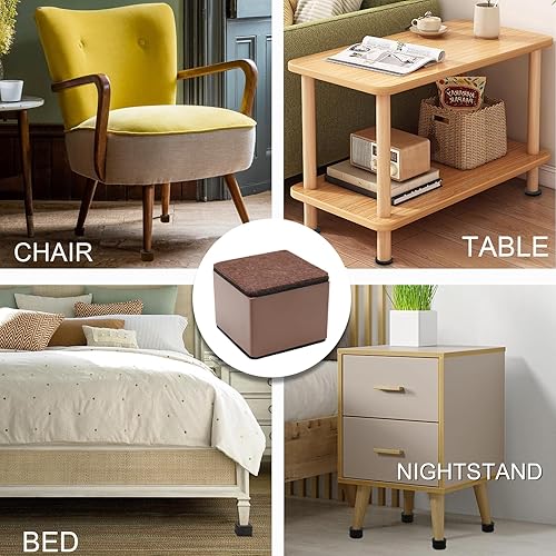 Miniatura 6 de Biaungdo 4 elevadores de muebles autoadhesivos, elevadores cuadrados para muebles, cama de acero al carbono resistente, para sofá, silla, elevadores