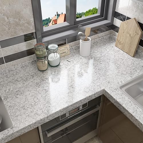 Miniatura 10 de CRE8TIVE Papel adhesivo de granito impermeable de 24 x 118 pulgadas, papel tapiz de granito para despegar y pegar, autoadhesivo, extraíble, mármol