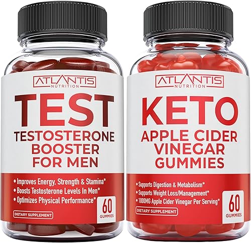 Atlantis Nutrition 60 gomitas de refuerzo de testosterona + 60 gomitas de vinagre de sidra de manzana Keto