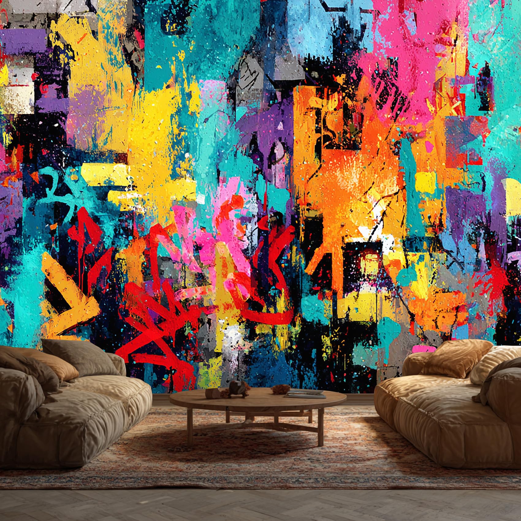 Graffiti Wallpaper - Colorful Street Hip Hop Hippi Wall Mural - Wall Murals for Living Room Bedroom - Photo Wallpaper & Home Decor Art - 200 x 140 cm A-6989