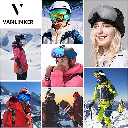 Miniatura 2 de VANLINKER Gafas de esquí para hombres y mujeres, lentes desmontables sin marco, protección UV400, lentes de espejo para adultos, gafas de snowboard