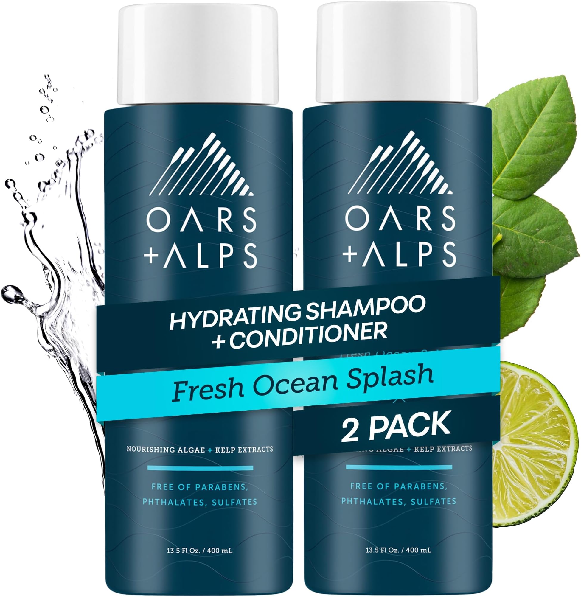 Men's Sulfate Free Hair Shampoo and Conditioner Set, Infused with Kelp and Algae Extracts, Fresh Ocean Splash, 12 Fl Oz Each