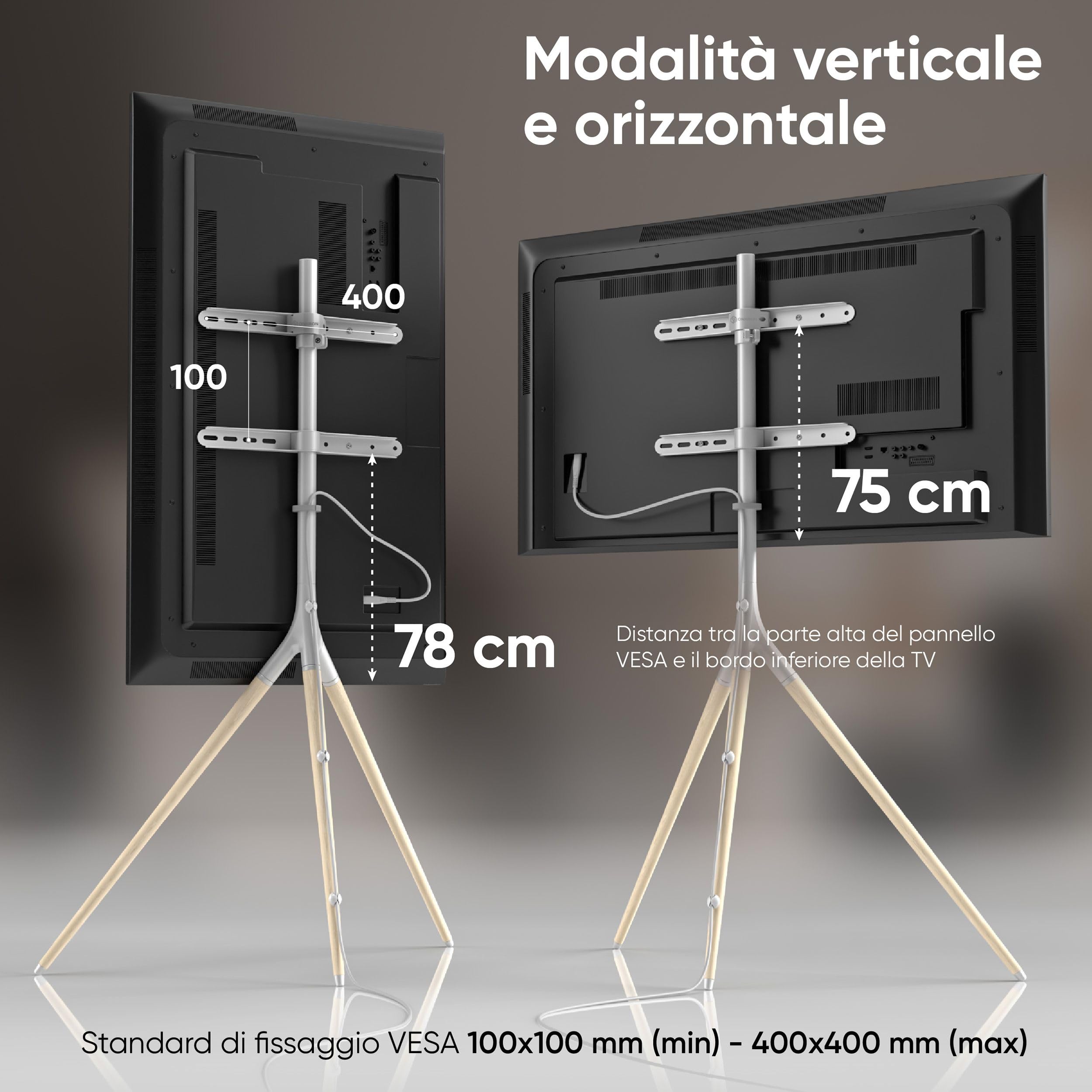 ONKRON Staffa TV Treppiede per televisori da 32"-65" LCD/LED/OLED/QLED/Plasma Supporto Monitor Girevole a 360° e Regolabile in Altezza Vesa max. 400x400 mm e Peso max. 35kg Bianco