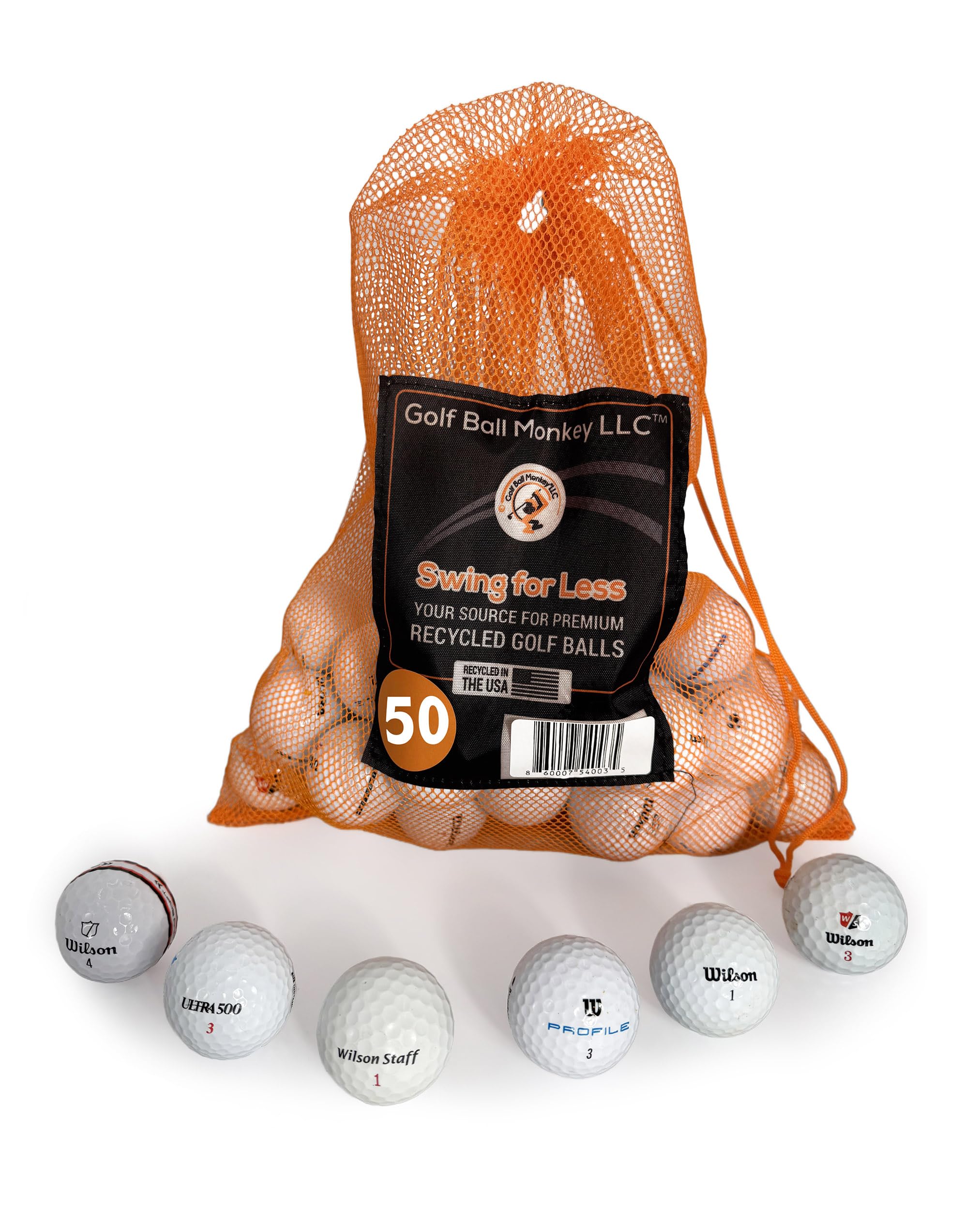Golf Ball Monkey Wilson Golfbälle, guter Zustand, recycelte Mischung für Übung und Freizeitspiel, Modelle enthalten Triad, Staff, Ultra, Profil, Duo Soft, inklusive Netz-Tragetasche, 50 Stück