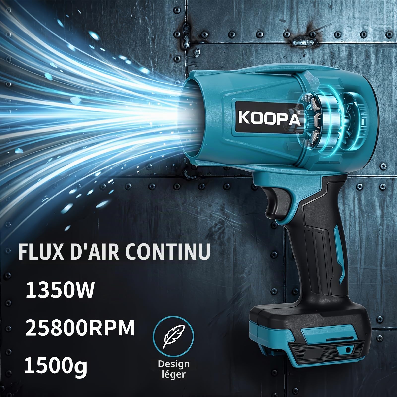 Koopa Souffleur Batterie 21V, Mini Souffleur sans Fil, 1 Batterie 3,0 Ah
