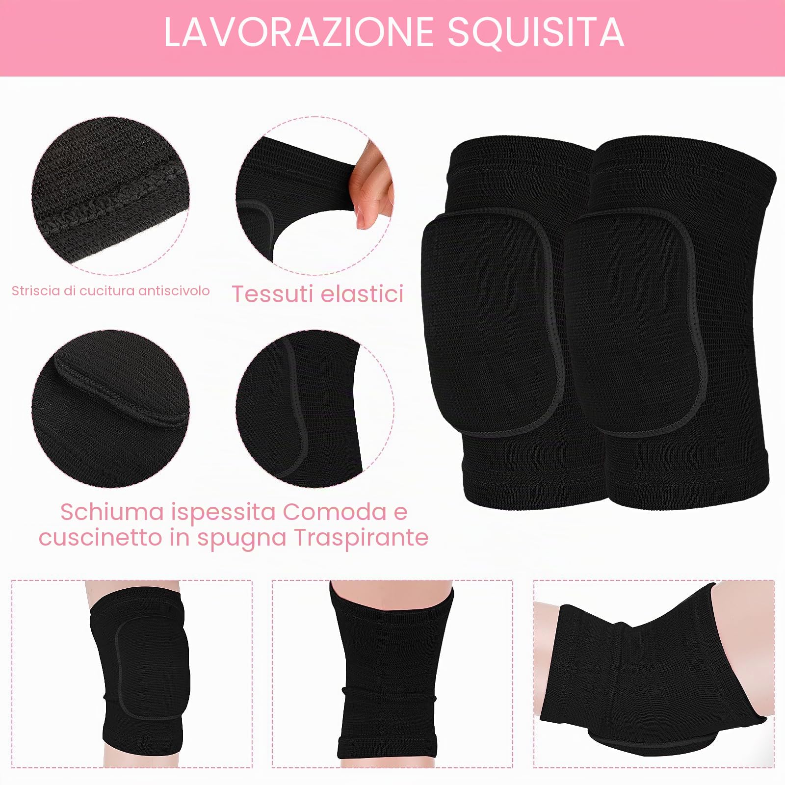 Ginocchiere per bambini, ginocchiere per danza per bambini, spugna addensata per ginocchiere da pallavolo, ginocchiera sportiva antiscivolo per giovani ragazze, ginocchiere elastiche e morbide per