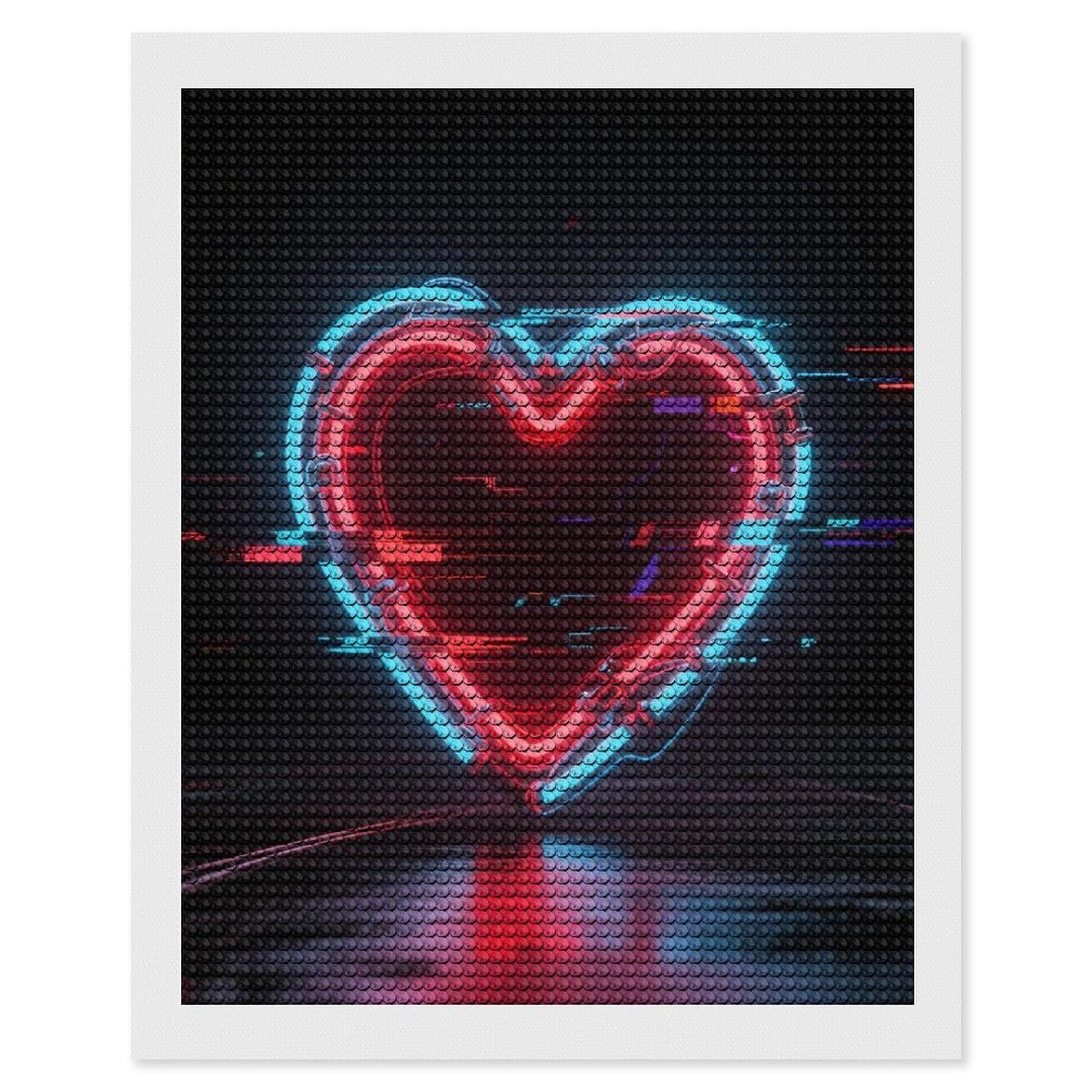 FodPand Neon Heart with Errors 5D Diamond Painting Kits for Adults Beginners Full Drill Round Diamond Dots Pictures Gem Art Supplies for Home Wall Room Decoration DIY Craft Set Gift 16x20