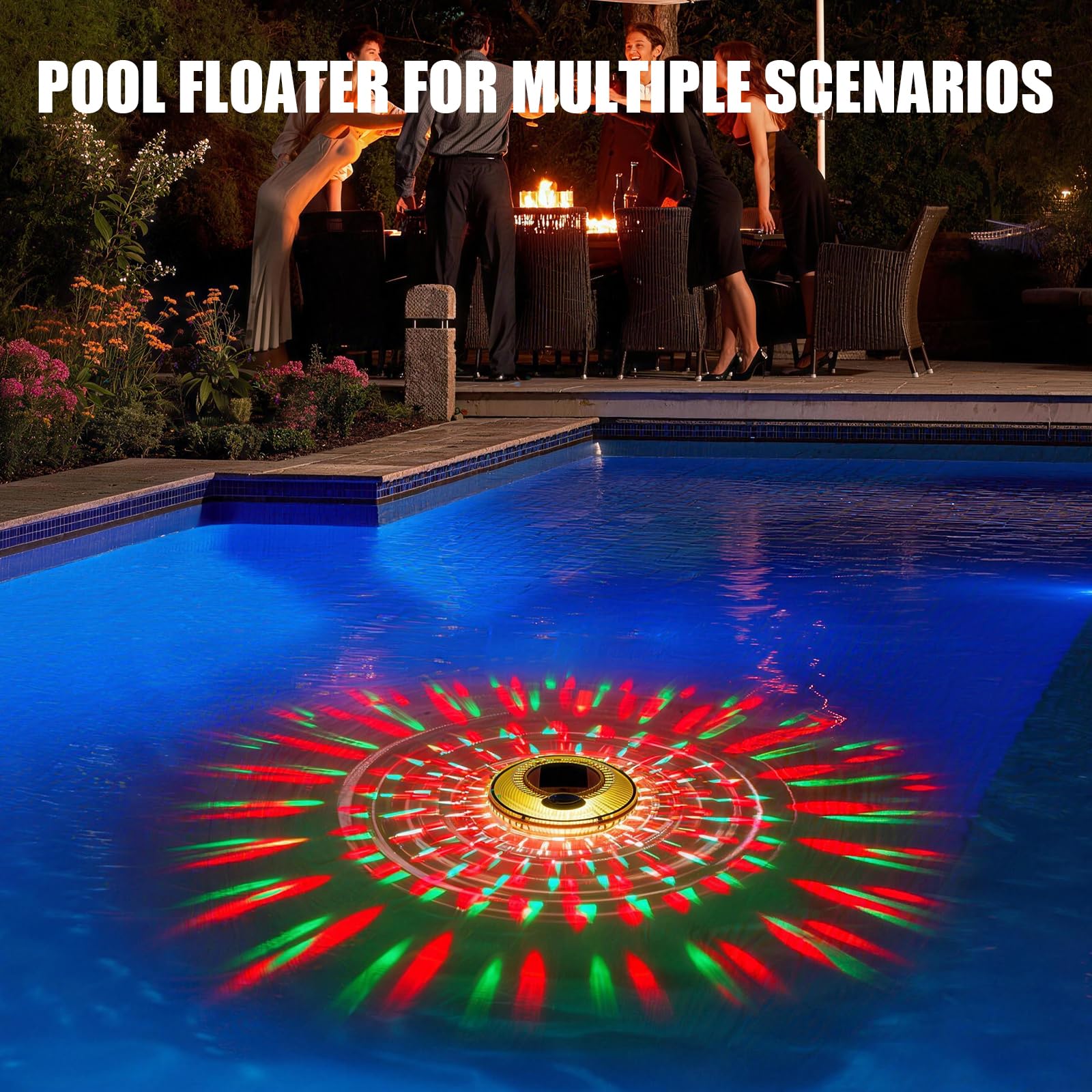 Mineup Diffuseur Chlore Piscine, Lampe Solaire Piscine Flottante avec Télécommande, Flotteur Chlore Piscine, Distributeur de Chlore Flottant, débit réglable et ouverture facile, lampe décorative RGB p