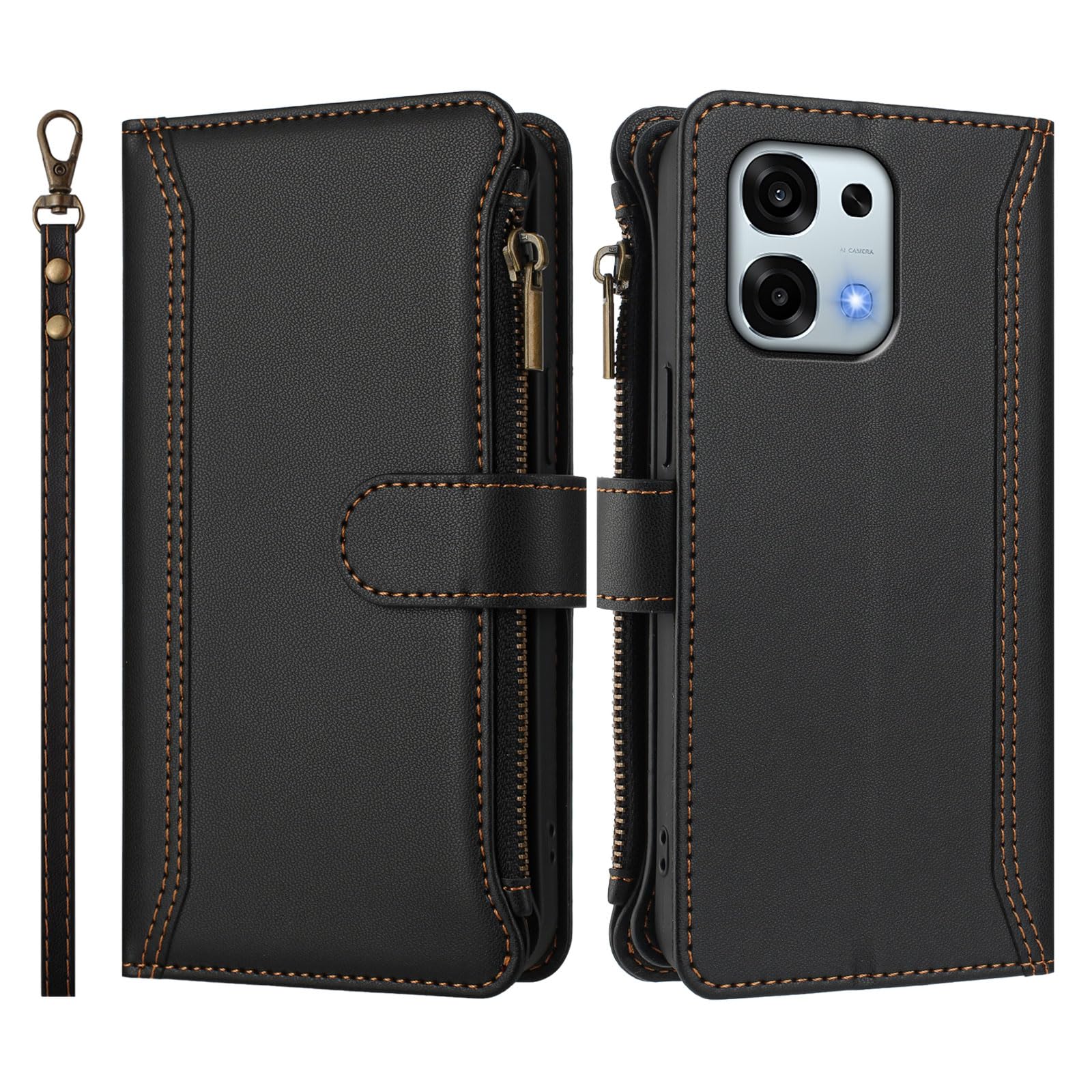 Rojeuinn Cover per Vivo V60 Lite custodie,Premium Portafoglio Magnetica Flip Case,Custodia con fibra di carbonio-Nero