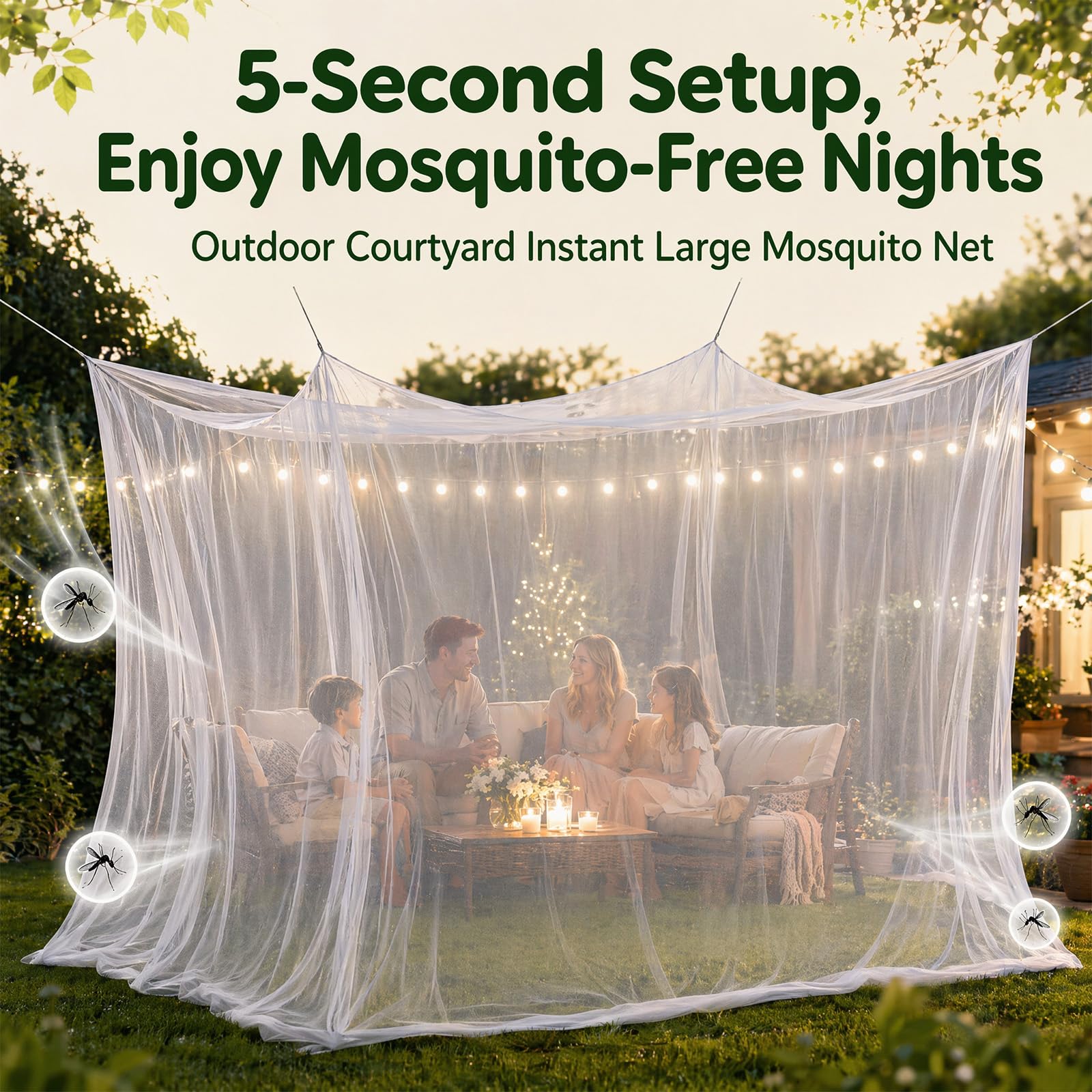 Mosquitera 300 x 300 x 250 cm – XXL mosquitera para exteriores, malla fina 220 con 1 puerta, red de protección contra insectos para cenador, jardín, terraza, balcón, camping y cama, color blanco