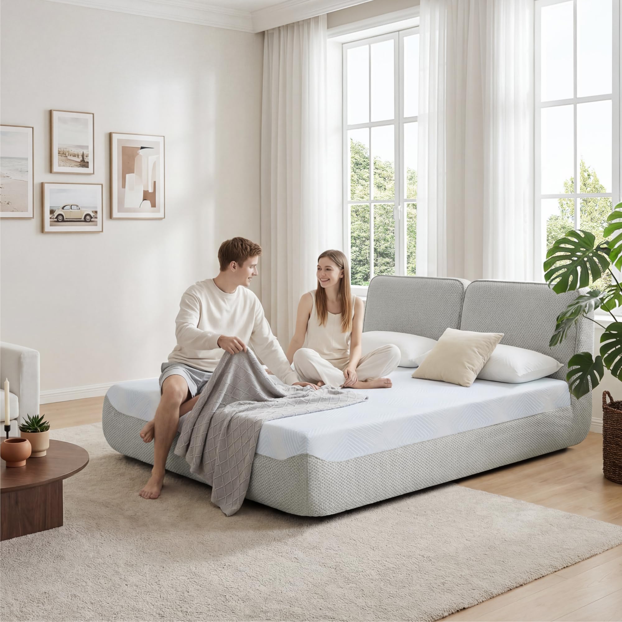 Queen Bed with Mattress Included All-Foam Compressed Bed Set No Assembly Required Boneless Bed in A Box Gift