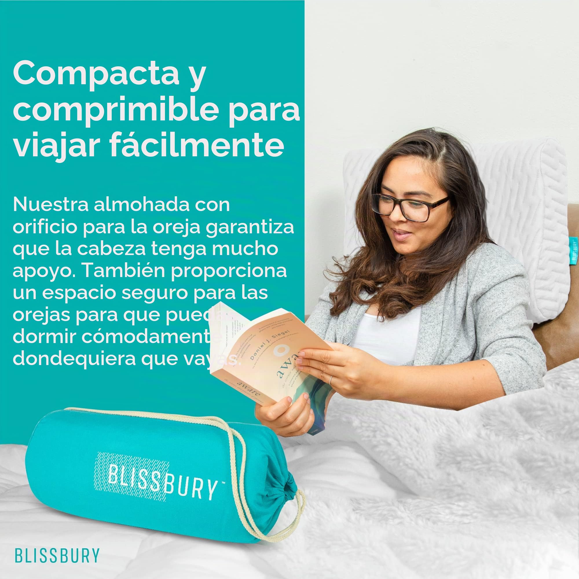 BLISSBURY Almohada de Oreja con Agujero para Dormir con Dolor de oído | Almohada de Espuma viscoelástica Ajustable con Agujeros para Dolor de condrodermatitis CNH | Protección de perforación de Oreja