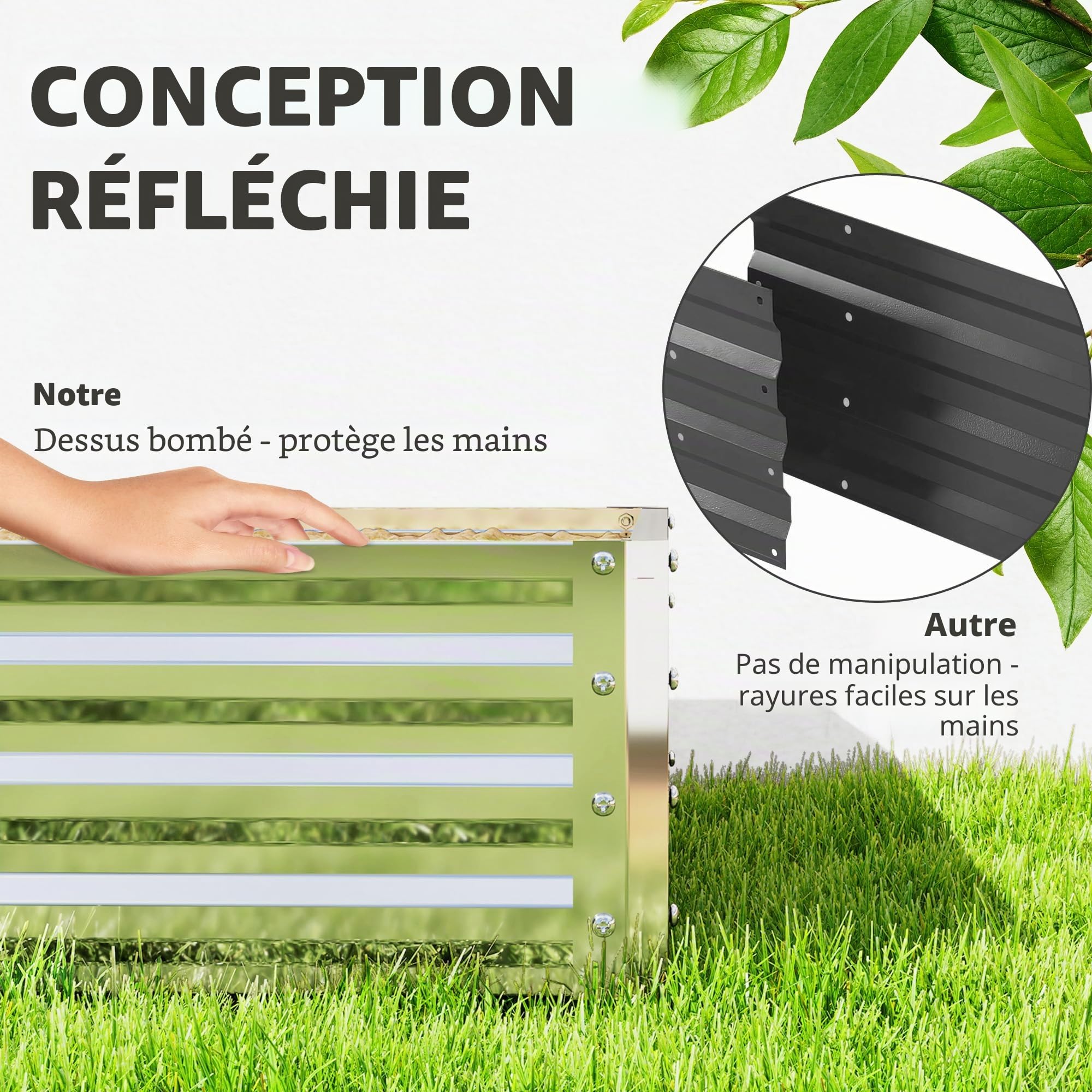 Outsunny Jardinière surélevée, bac à fleurs, parterre de légumes, bac à plantes, parterre d'herbes aromatiques pour jardin, terrasse, balcon, acier, argent, 120 x 120 x 30 cm