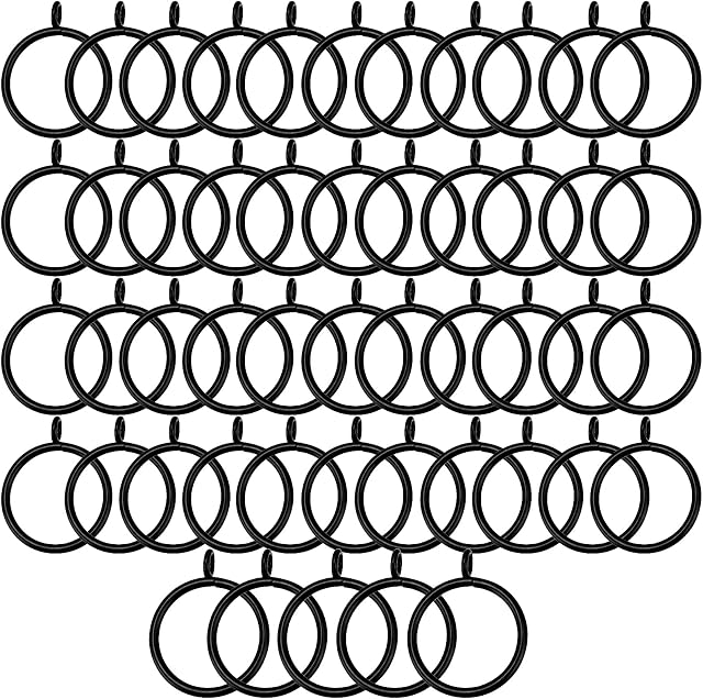 HAKZEON 50 Pack 38mm Black Metal Curtain Pole Rings, Black Curtain Hooks, Curtain Hanging Rings Drapery Pole Rings Glider Curtain Rail Rings and Hooks for 35 mm ID Rods