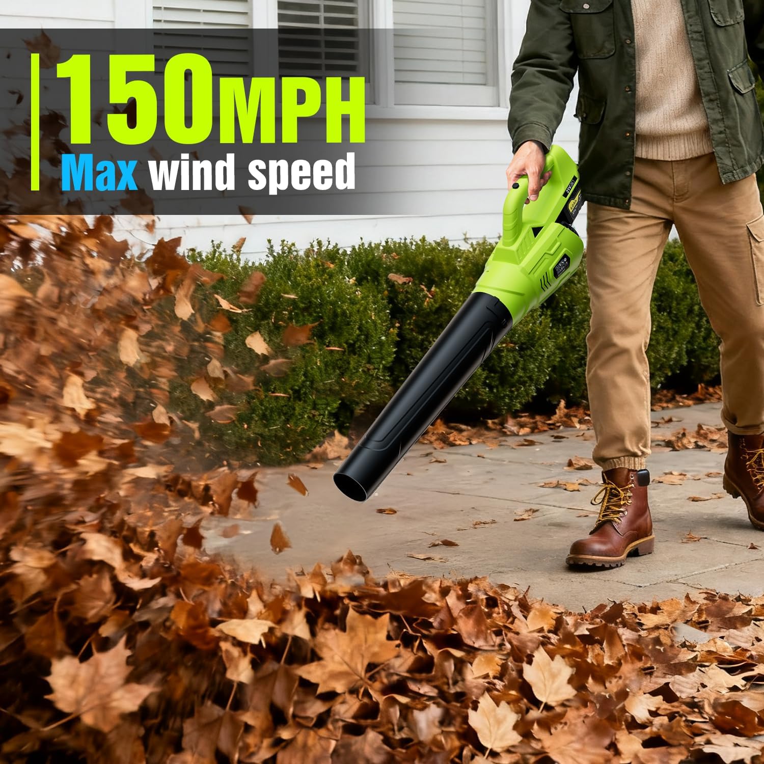 Leaf Blower Cordless, 21V Powerful Electric Leaf Blower with 2 * 4.0Ah Batteries & Fast Charger, 2-Speed Power Settings, Battery Powered Blowers for Lawn Care, Yard, Lawn, Patio, Dust, Blows Leaves