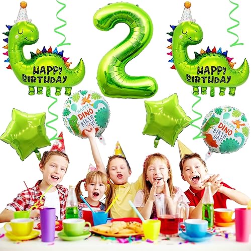 Miniatura 3 de Weenkeey Globos de cumpleaños de dinosaurio número 2, globo de aluminio de aluminio con el número 2 para fiestas temáticas de dinosaurios,