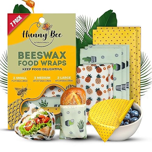 Trifecta Living Co. Versatile Beeswax Wraps,Set of 7-Fresh Food Keeper,