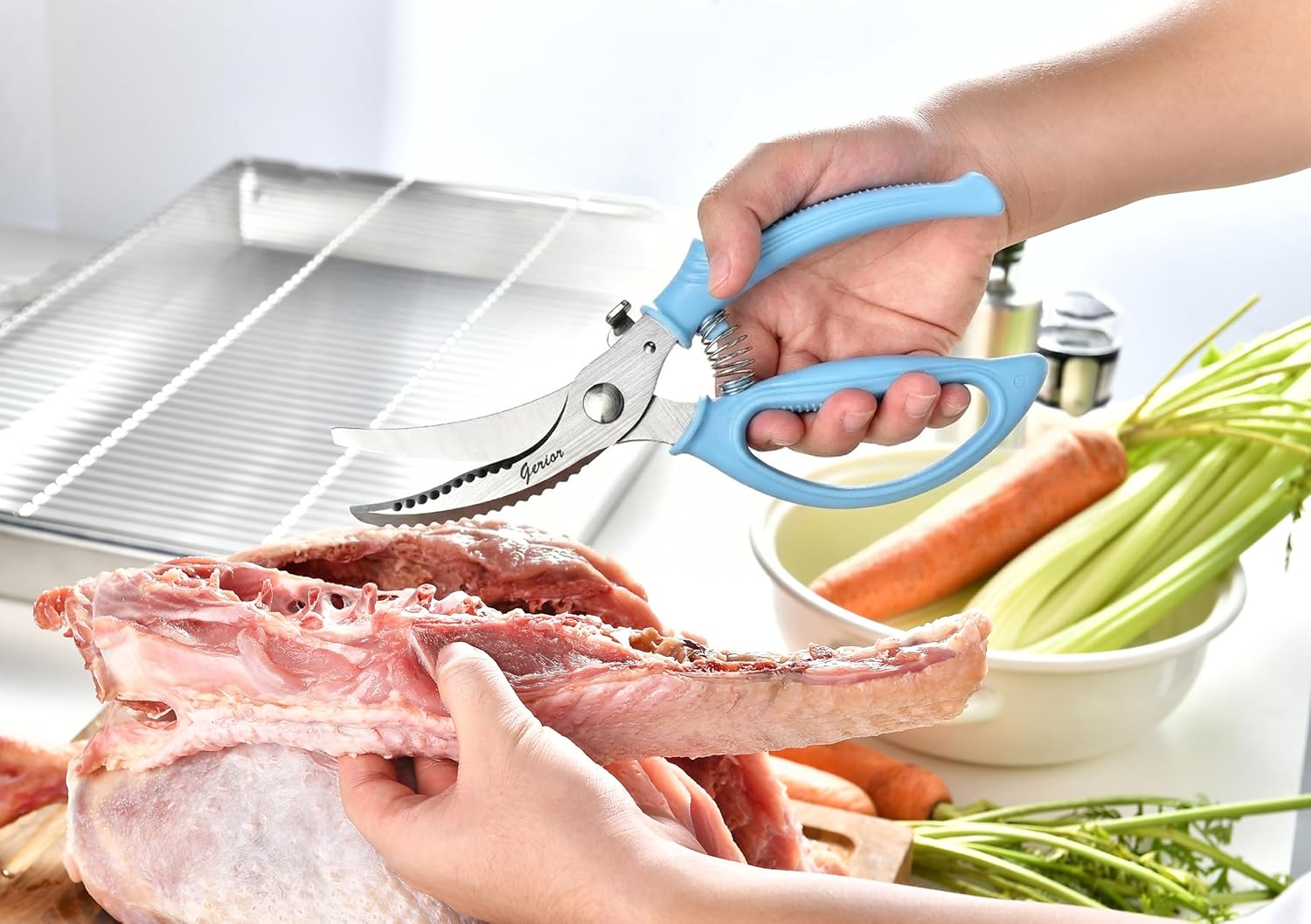 Heavy Duty Poultry Shears - Kitchen Scissors for Cutting Chicken, Poultry, Game, Meat - Chopping Vegetable - Spring Loaded - Blue