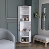 Stylish Oban Corner Bar Cabinet with Five Shelves and Eight Bottle Cubbies for Organized Storage, Suitable for Kitchen