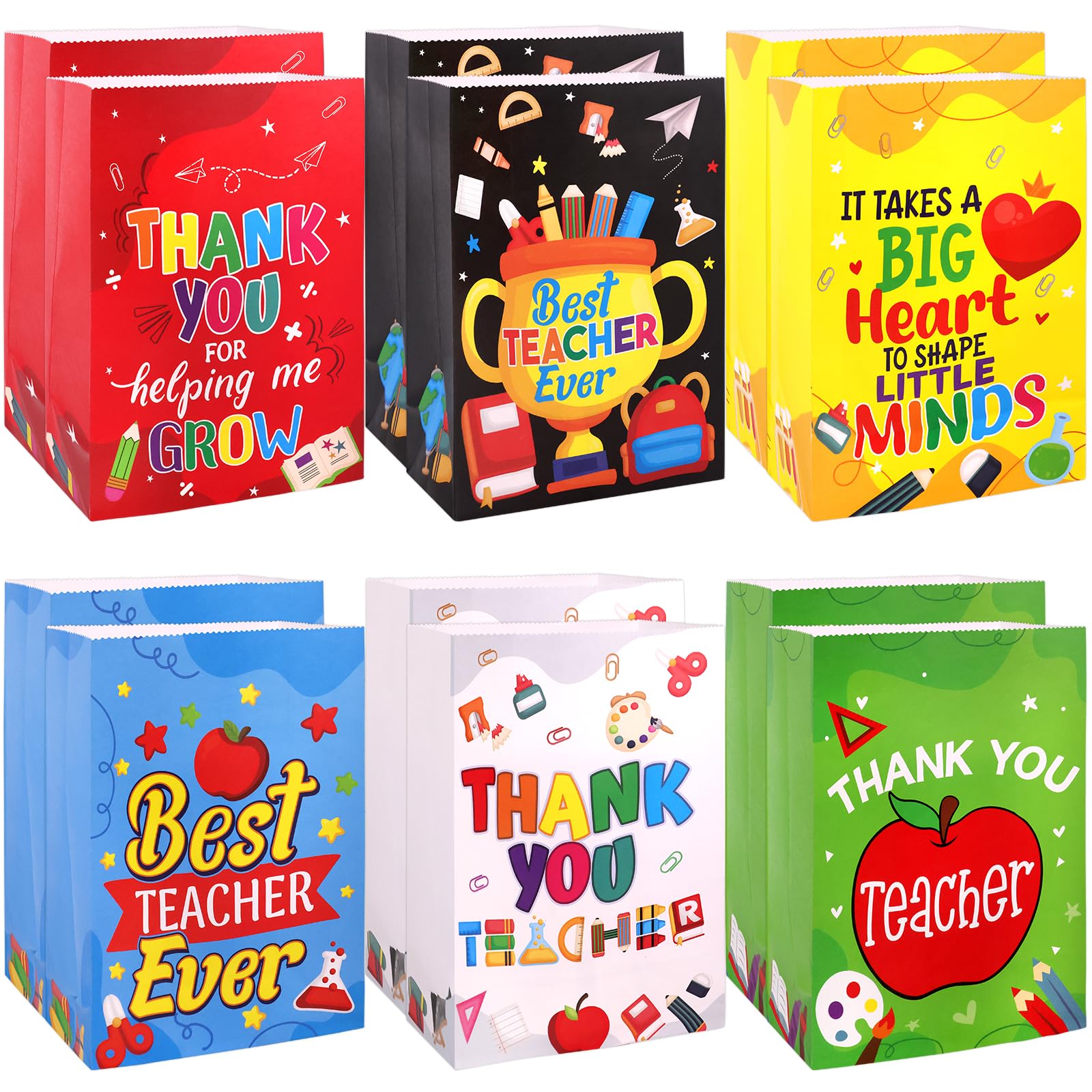 Fancy Land Teacher Appreciation Gift Bags 18 Pcs Thank You Teachers Goody Bags Party Favor Paper Bright Colorful