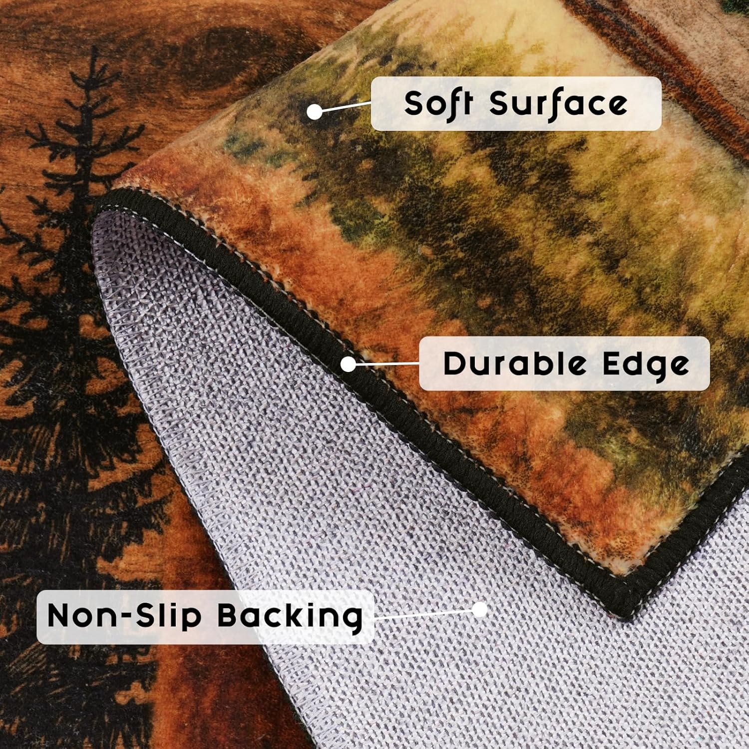 ASPMIZ Rustic Cabin Area Rug 5x7, Lodge Bear Moose Deer Rugs for Living Room, Low Pile Southwestern Washable Rug Non Slip, Soft Buffalo Throw Rugs for Bedroom, Vintage Country Wildlife Home Decor - Image 8