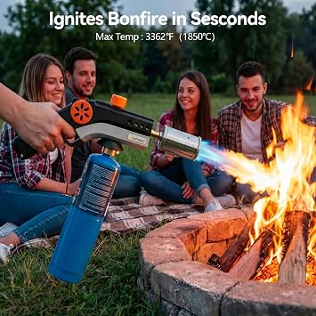 LUZETERNA Power Propane Torch Gun, 3362F Flame Thrower Charcoal Lighter for BBQ Grill & Campfire, Handheld Small Blow Torch for Searing Steak & DIY, Fits 1lb Tank (Not Included)