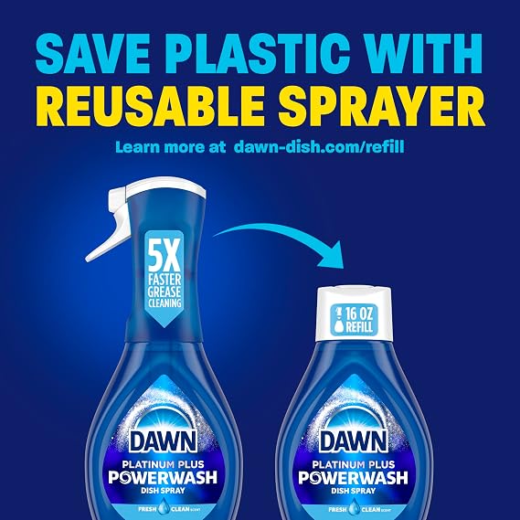 Dawn Powerwash Spray Refill, Dish Soap, Dishwashing Liquid, Cleaning Supplies, Fresh, 4 Refill, 21.5 Fl Oz