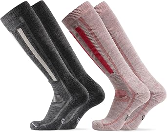 DANISH ENDURANCE Merino Wool Ski Socks, Cushioned Ski & Snowboard Socks, Thick Thermal Knee-High Winter Socks for Skiing, Hiking, Walking, for Men & Women, Unisex, 2 Pack