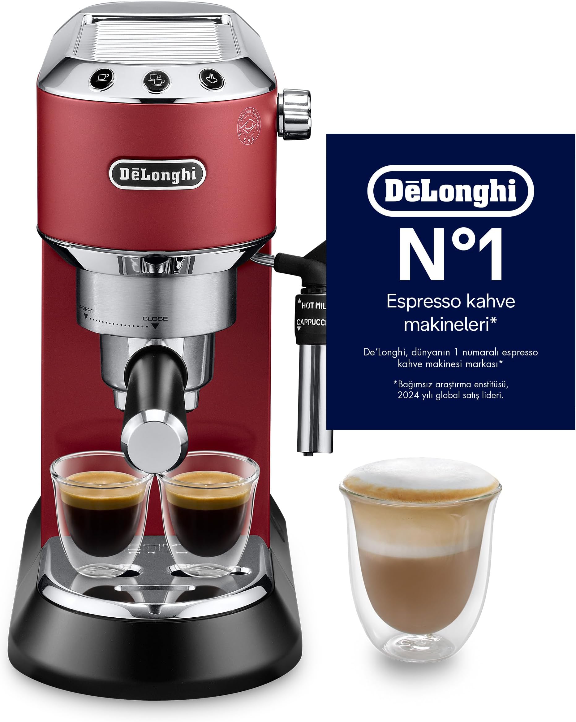 Dedica Pump Espresso Manual Coffee Machine | Cappuccino, Latte Macchiato With Milk Frother | Thermo Block Heating System For Accurate Temperature | Easy To Clean | EC685.R (Red)