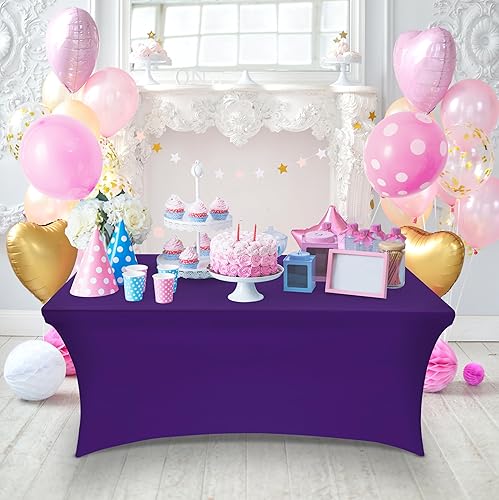 Miniatura 8 de Utopia Kitchen Paquete de 2 manteles de elastano 8 pies, púrpura ajustados, ajustados, lavables y resistentes a las arrugas, elásticos, para