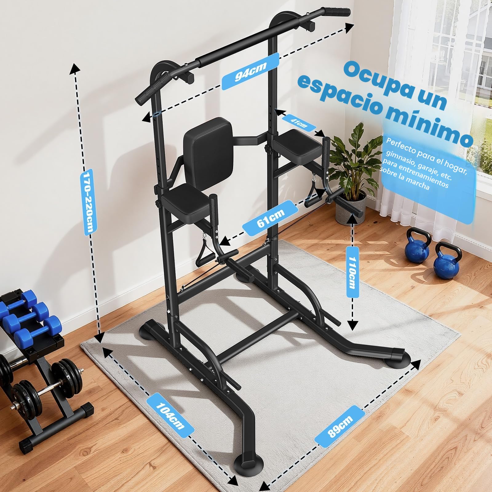 Dskeuzeew Maquina Dominadas Estación de Dominadas Power Tower Multifuncional as para Gimnasio en casa Estación de fondos Dip Station Max 205 kg