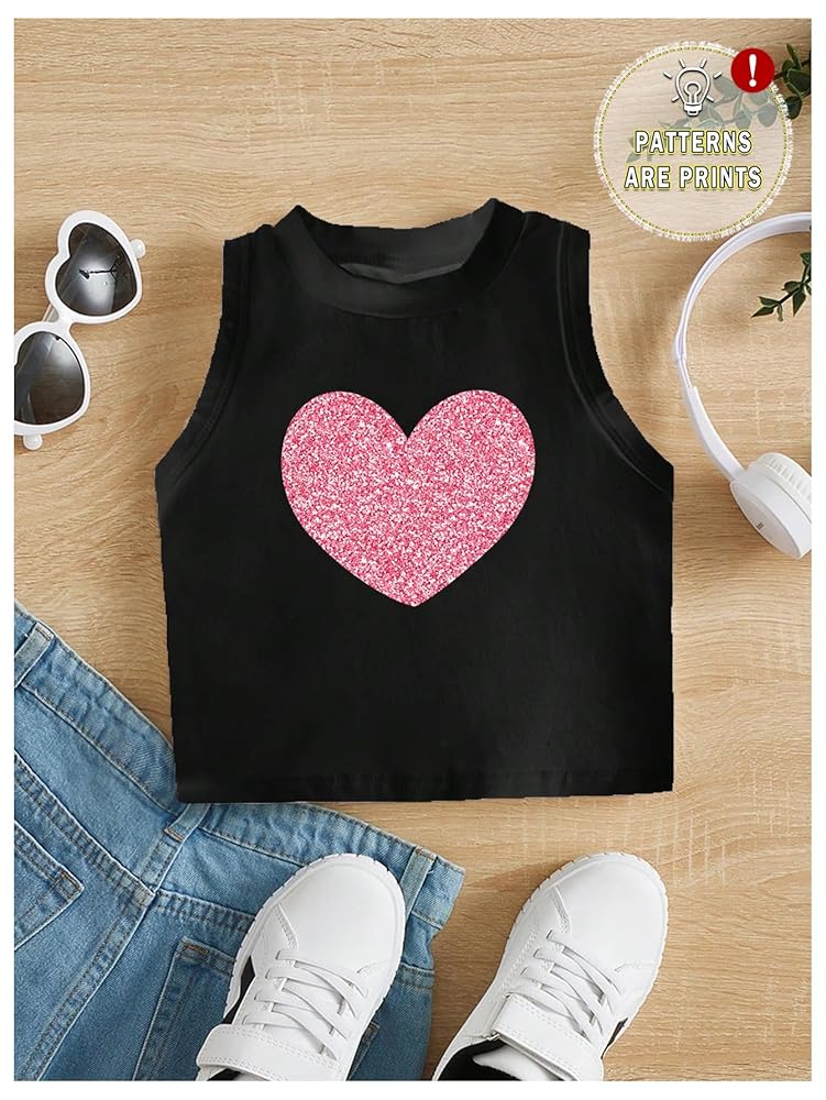 Amazon.com: BEAUDRM Girl's Glitter Heart Print Tank Top