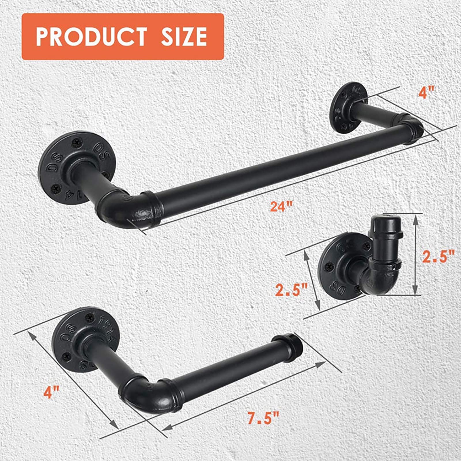 Badezimmer-Hardware-Set 5-teilig In Mattschwarz - Handtuchstange, Toilettenpapierhalter & Haken