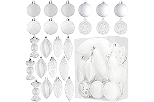 Prextex Shatterproof Christmas White Ornaments: 24-Pack Premium Christmas Tree Decorations